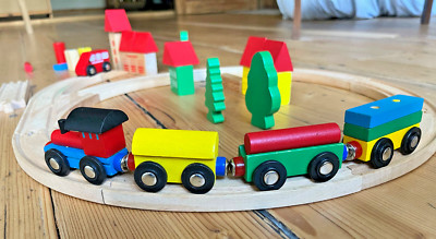 Holzeisenbahn Eimer Set, Wood World Bizz 35 Teile Holzschienenbahn,  LGA tested