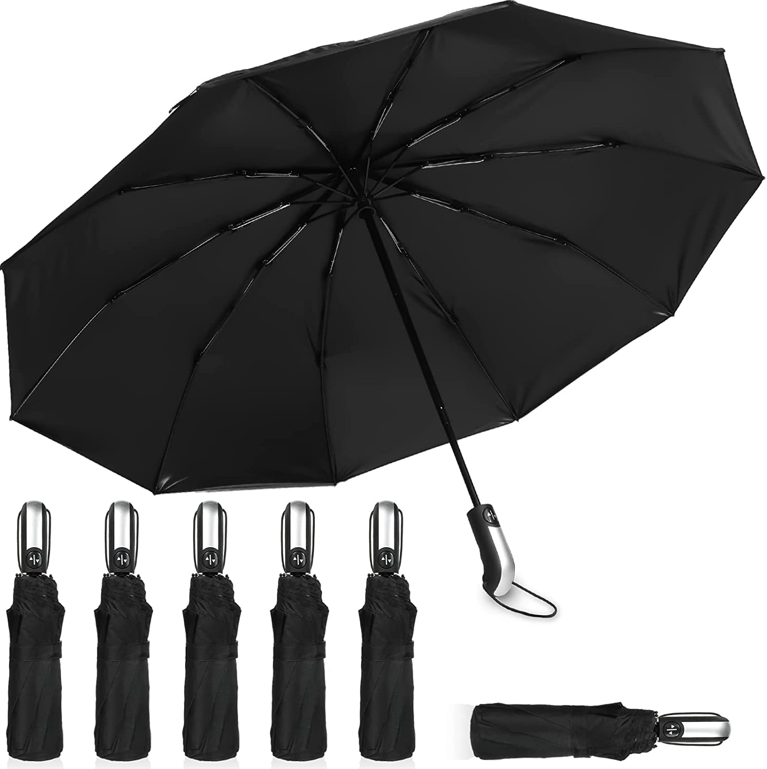 6 Pieces Black Umbrellas Bulk 46 Inch Windproof Automatic Umbrellas Portable Fol 313099674626 eBay