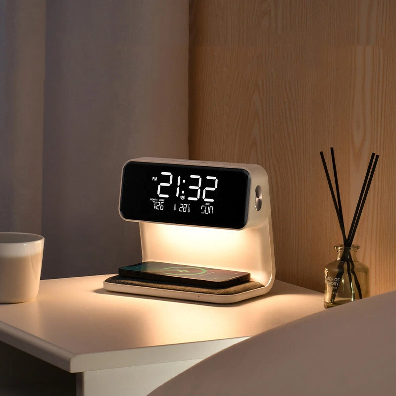 Creative 3 In 1 Bedside Lamp Wireless Charging LCD Screen Alarm