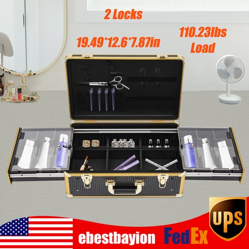 Aluminum Barber Case Organizer Luxury Gold Hair Tool Storage Box Lockable Case