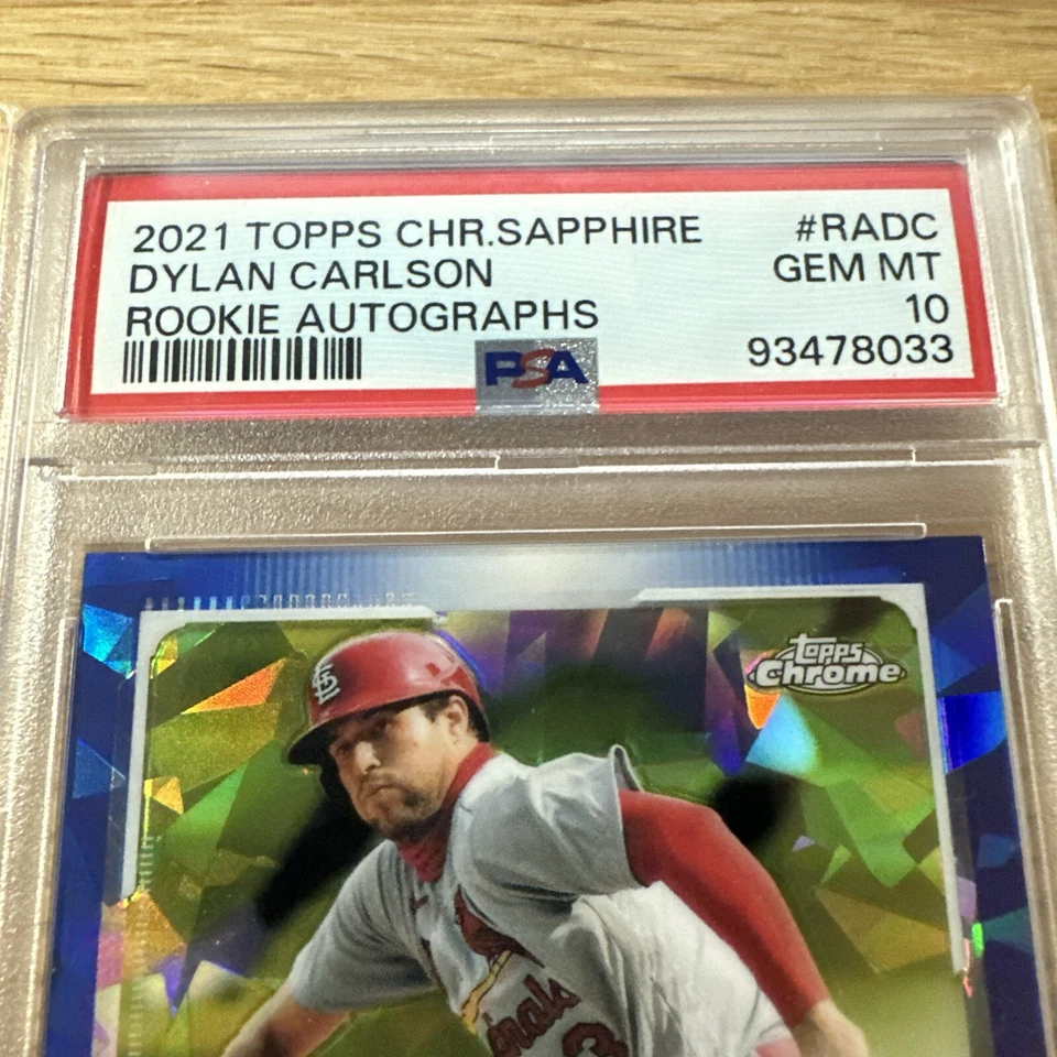 Dylan Carlson 2021 Topps Chrome Sapphire RC Auto Autograph PSA 10 - Image 3 of 4