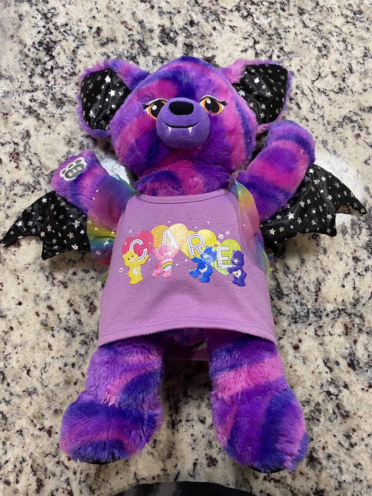 Build A Bear Purple Black Starry Night Vampire Bat 18" Plush With Care Bare Shrt