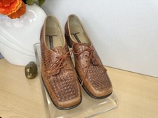 90s TROTTERS LILA Woven Leather Tan Brown Oxford Shoes Flats 8 1/2N