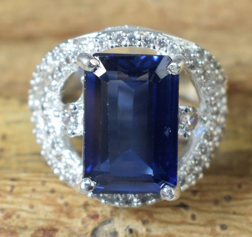 Naturale Zaffiro Blu 15.05 KT Smeraldo Taglio Gemma Certificato Ultimo Design - Foto 4 di 7