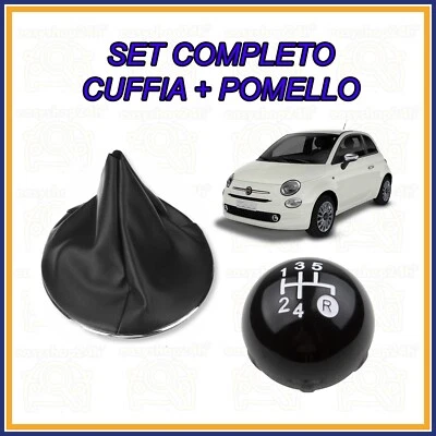 AFTERMARKET CUFFIA E POMELLO LEVA CAMBIO PER FIAT 500 2007 2015 CON GHIERA CORNICE CROMATA