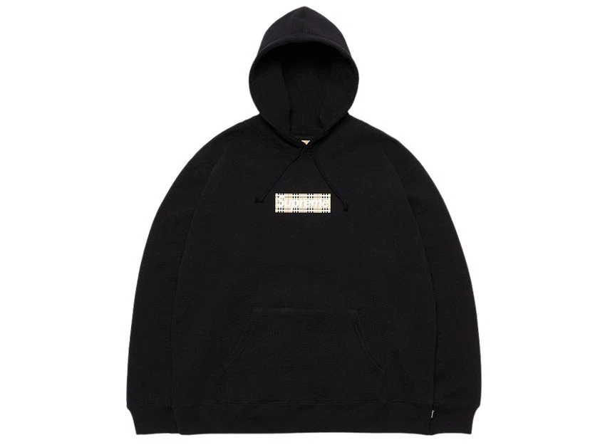 Sweat à capuche noir avec logo Supreme Burberry Box