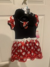 NWT Disney Minnie Mouse Red Black & White Costume Child Size 5T Dress & Ears