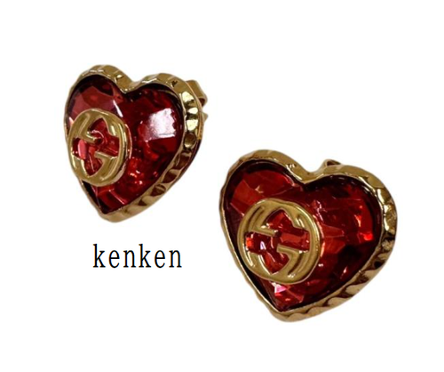 GUCCI Pendientes AUTÉNTICOS Oro Corazón Piedra GG Rojo Entrelazado GG De Colección A745 Envío Gratis - Imagen 2 de 10