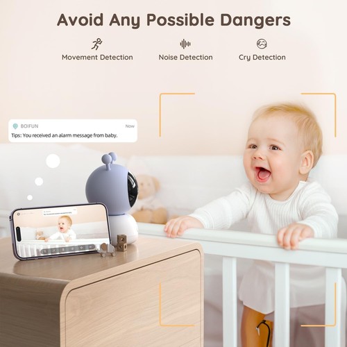 Boifun WiFi PTZ Video Baby Monitor Camera 5'' 1080P, Motion&Crying Detection UK - Picture 3 of 14