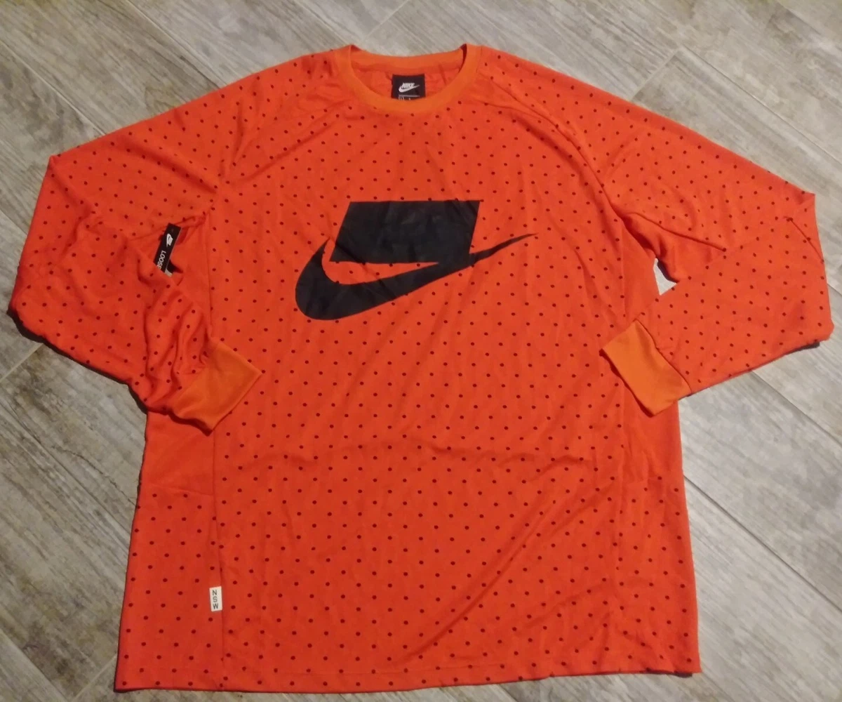 Nike NSW Top Knit Long Sleeve Tee 930325 634 Habanero Red Black Men s Size Large