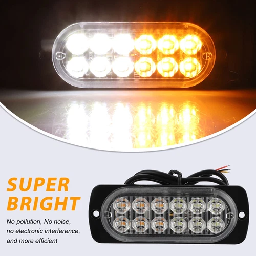 Barra de luz estroboscópica LED intermitente de advertencia de peligro ámbar/blanco 4 piezas 12 LED - Imagen 3 de 10