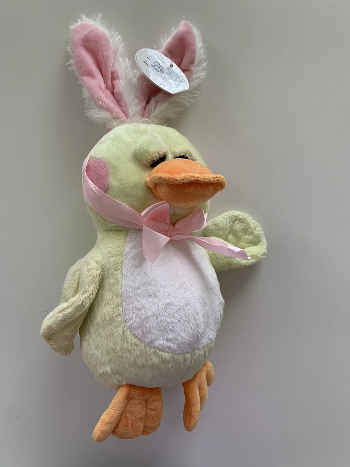 Ganz Yellow Duck Waddlehopper pink white bunny ears HE9634 Rare HTF Foto 3 de 3