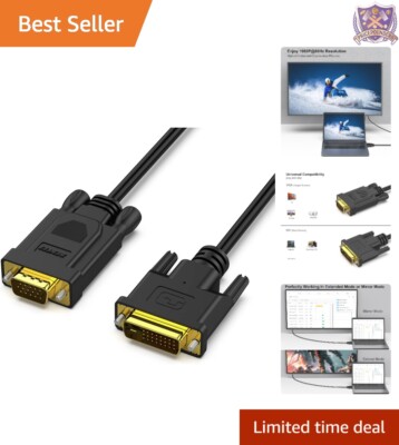 DVI-D to VGA Cable 6ft Male to Male Gold-Plated High Performance Connect