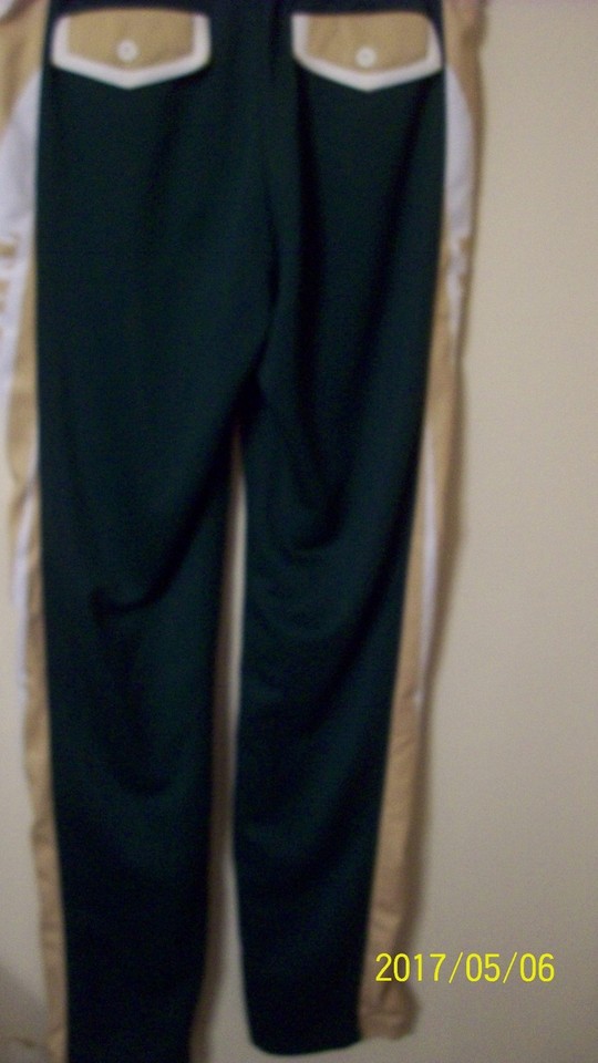 Mens 34x38 baseball pants green gold snap zip closure elastic waist 5