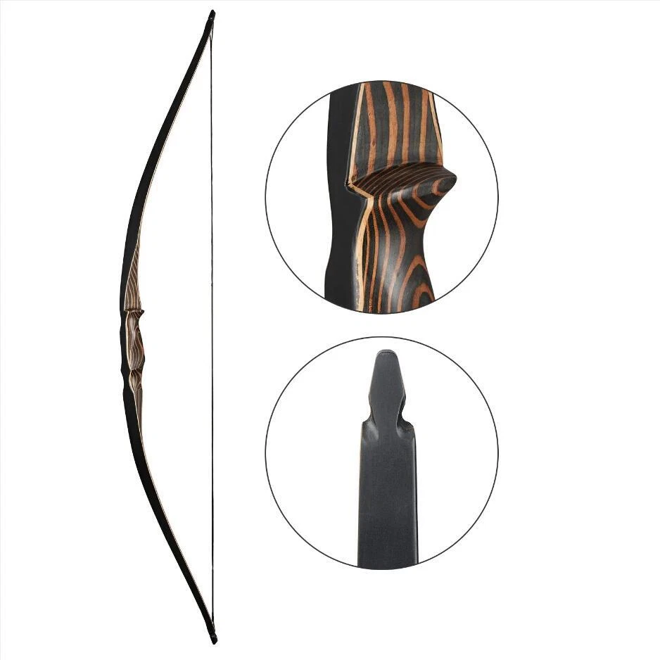 Деревянный длинный лук ручной работы 20-70 фунтов 54 дюйма для традиционной стрельбы из лука рекурсивный лук для охоты - Изображение 2 из 4