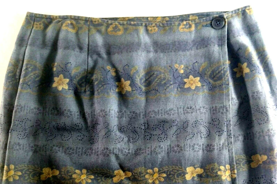 Mujer Eddie Bauer Falda Imitación Envolvente Lápiz Midi Azul Floral Mezcla Lino Talla 12 Foto 2 de 4
