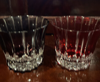 AJKA  RUBY Red/Amethyst CUT TO CLEAR CRYSTAL WHISKEY DOUBLE OLD FASHIONED ROCKS