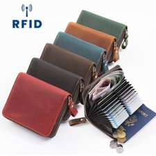 Genuine Leather 24 Slots Credit Card Holder RFID-Blocking Zipper Pocket Wallet