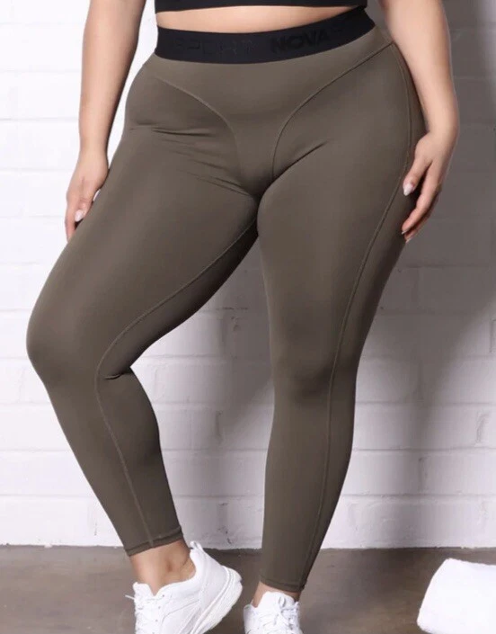 Fashion Nova Size 1X Olive Green Ready For It Logo Active Legging Sculpt  Tech