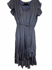 Banana Republic Dress Soft Satin Dress Steel Blue Ruffled Size 6