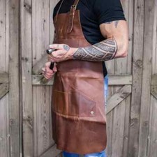 Apron Leather Bbq Butcher Chef Blacksmith Brown Cooking Pockets Men Workwear New