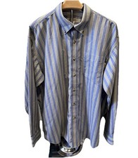 L.L. Bean Button Down Shirt Men s Large Blue White Striped Cotton Long Sleeve