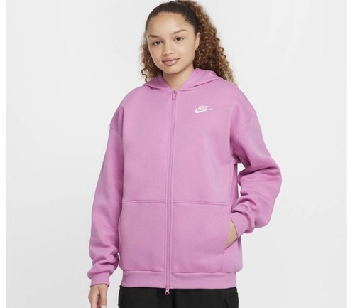 Nike Girl's Sportswear Club Fleece Oversized Full-Zip Hoodie SZ-Large Magic Pink - Picture 2 of 16