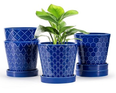 ''5-Inch Ceramic Plant Pots with Drainage, Set of 4 for Indoor Decor''