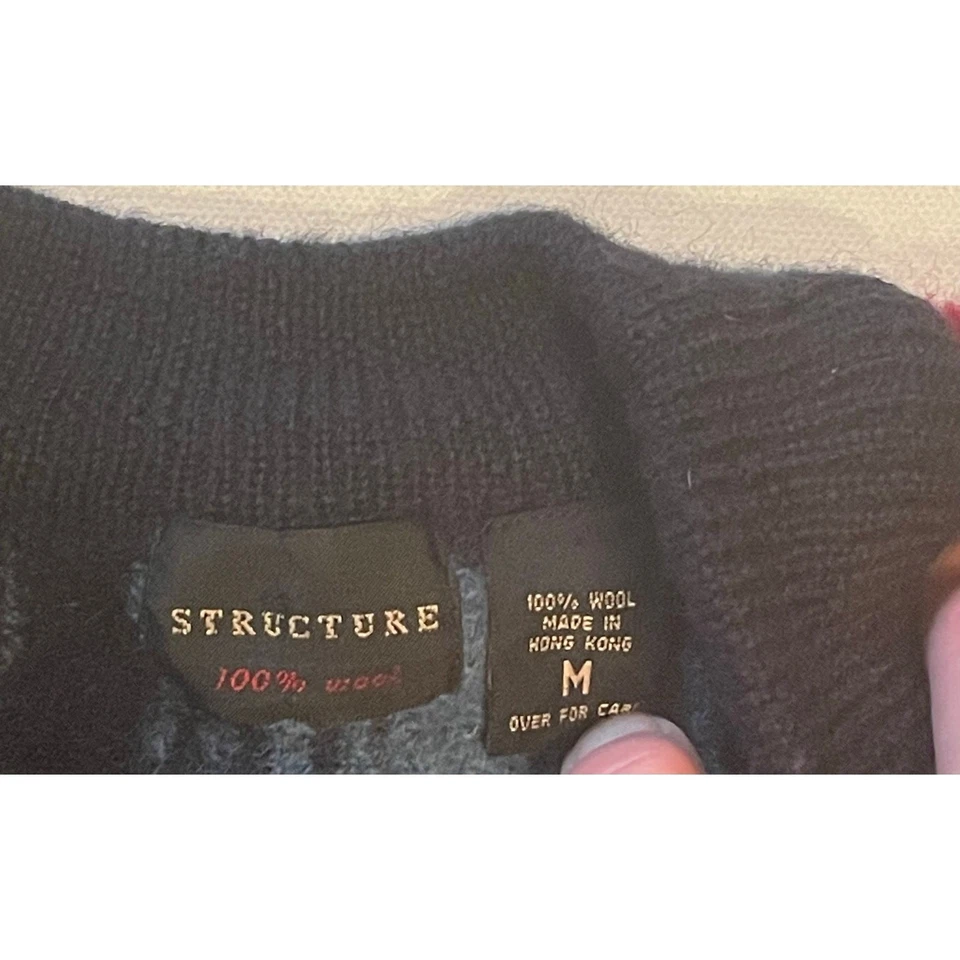 VTG STRUCTURE 100% Wool Cardigan Made in Hong Kong Southwest Aztec Stripe Mens M - Image 2 of 4