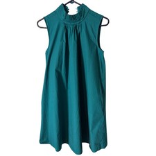 Banana Republic XXS Tall Teal Cotton Poplin Shift Dress Mock Neck Sleeveless