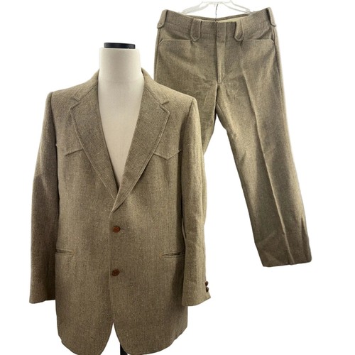 Vintage 70s Pendleton Wool Tweed Western Suit Yoke Jacket 46 Pants 36 Waist