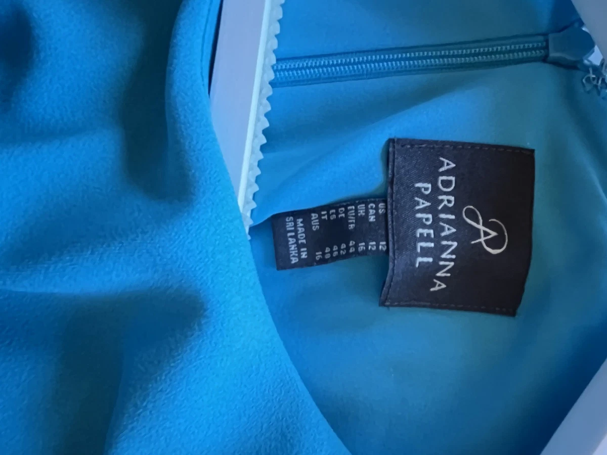 Vestido Vaina Adrianna Papell Azul Bloques de Colores Cinturón Manga 3/4 Talla 16
