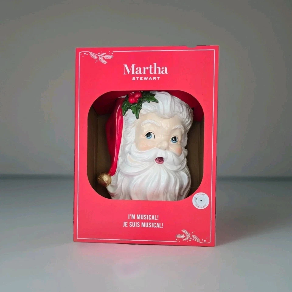 Martha Stewart Wall Musical Santa Head With Red Santa Hat - New - Image 1 of 1