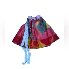 Made in India unique printed Floral Multicolor sheer Skirt with Blue Sash wrap S