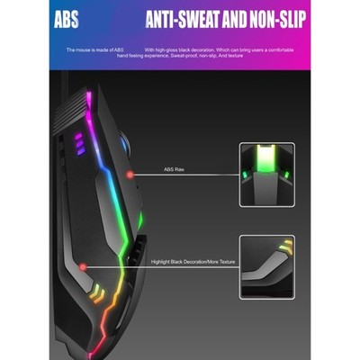 RGBs Lighting Ergonomic USB Cord Computer Mouse Featuring 3 Adjustable DPI
