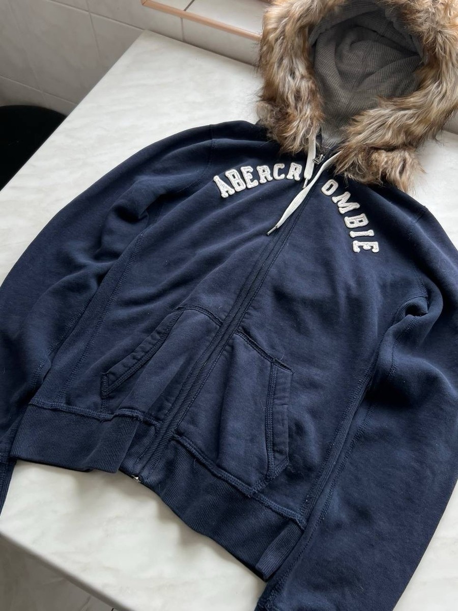 Abercrombie Fitch Fur Fuzzy Full Zip Hoodie Y2K LGB Hype Style