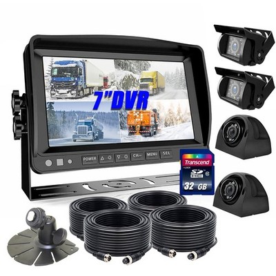 7'' Quad Split Monitor 4 Rear View Backup Camera DVR System For Semi Truck Box RV