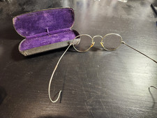 Vintage Round Wire Rim Spectacles Cable Temple Eyeglasses w/ Case Antique