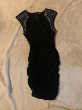 Black Ruched Bodycon Dress with Studded Shoulders