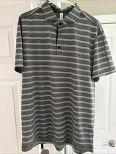 NEW Lululemon Evolution Polo Shirt Gray Blue Stripe Men s XL Short Sleeve