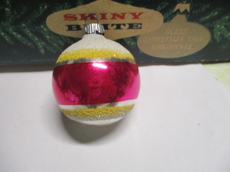Excellent Vintage Medium Shiny Brite Mica Striped Mercury Christmas Ornament