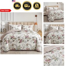 Microfiber Quilt Set Full Queen Floral Reversible Bedspread Coverlet