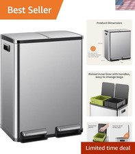 Kitchen Trash Can with Lid Soft-Close Pedal Large Stainless Steel 16 Gallon