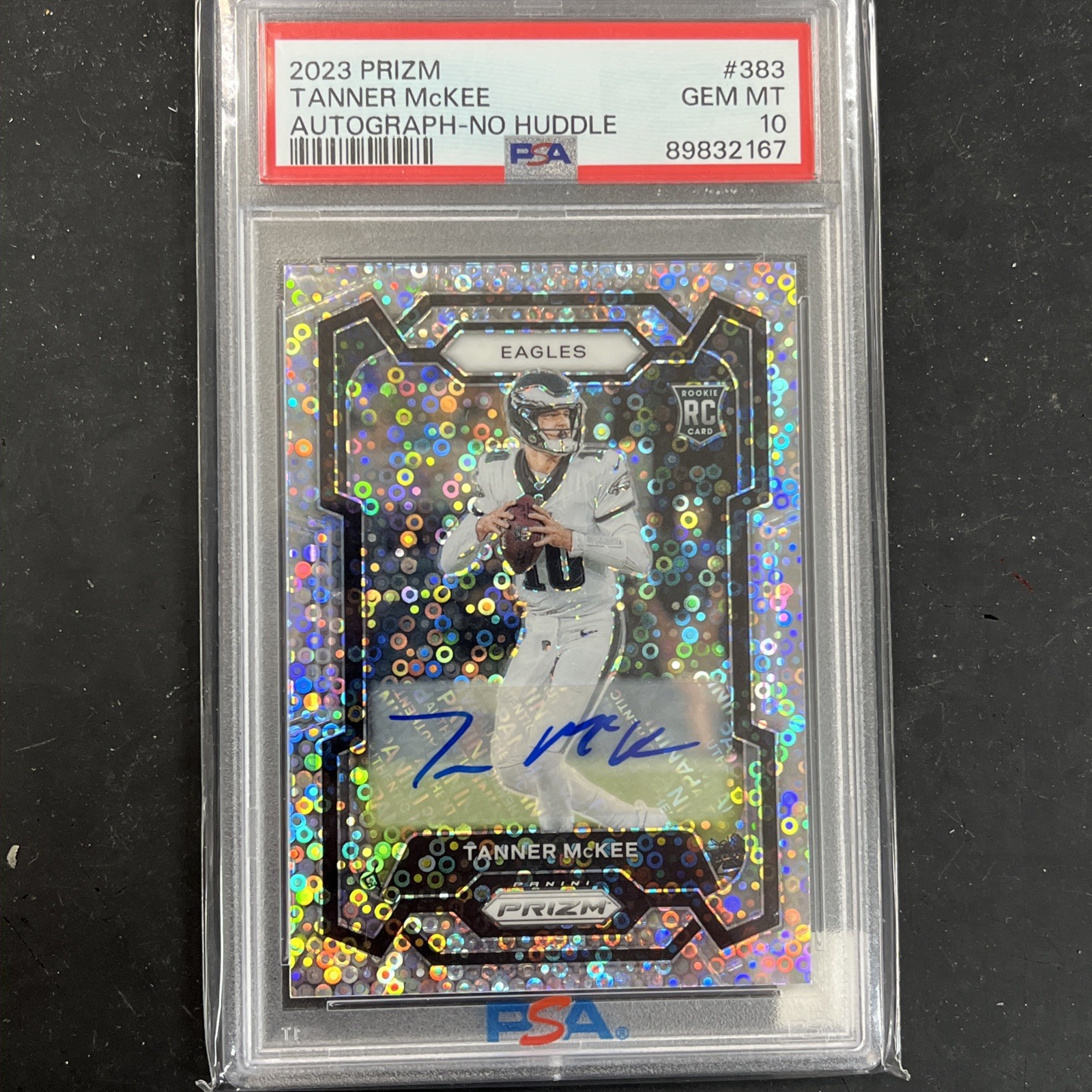 2023 Tanner McKee Prizm No Huddle Variation Disco Eagles Rookie #383 PSA 10