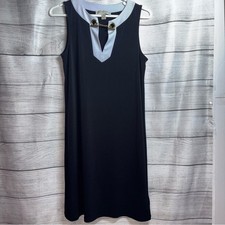 MICHAEL KORS  XS black dress white & Gold accent Deep V Neck career Dinner Date