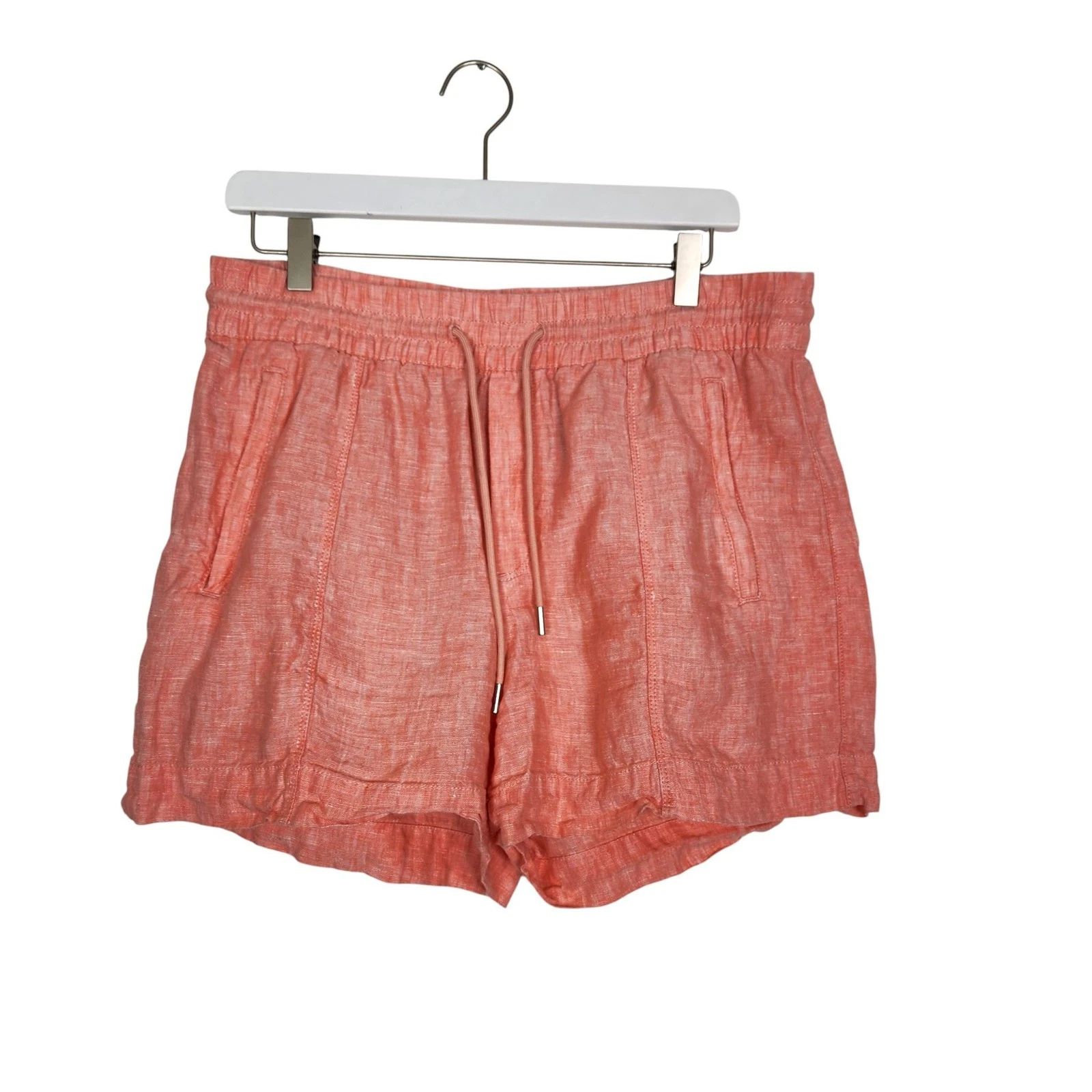 ATHLETA Retreat Linen Shorts Womens 10 Peach Chino Drawstring Pull On Casual