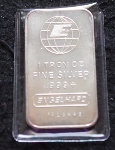 Engelhard 1 oz .999 Fine Silver Bar, vertical design, 'E' in globe