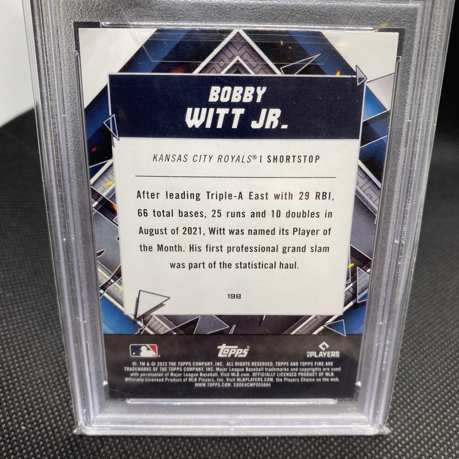 2022 Topps Fire Flame #198 Bobby Witt Jr Royals RC Rookie PSA 9 MINT view 2