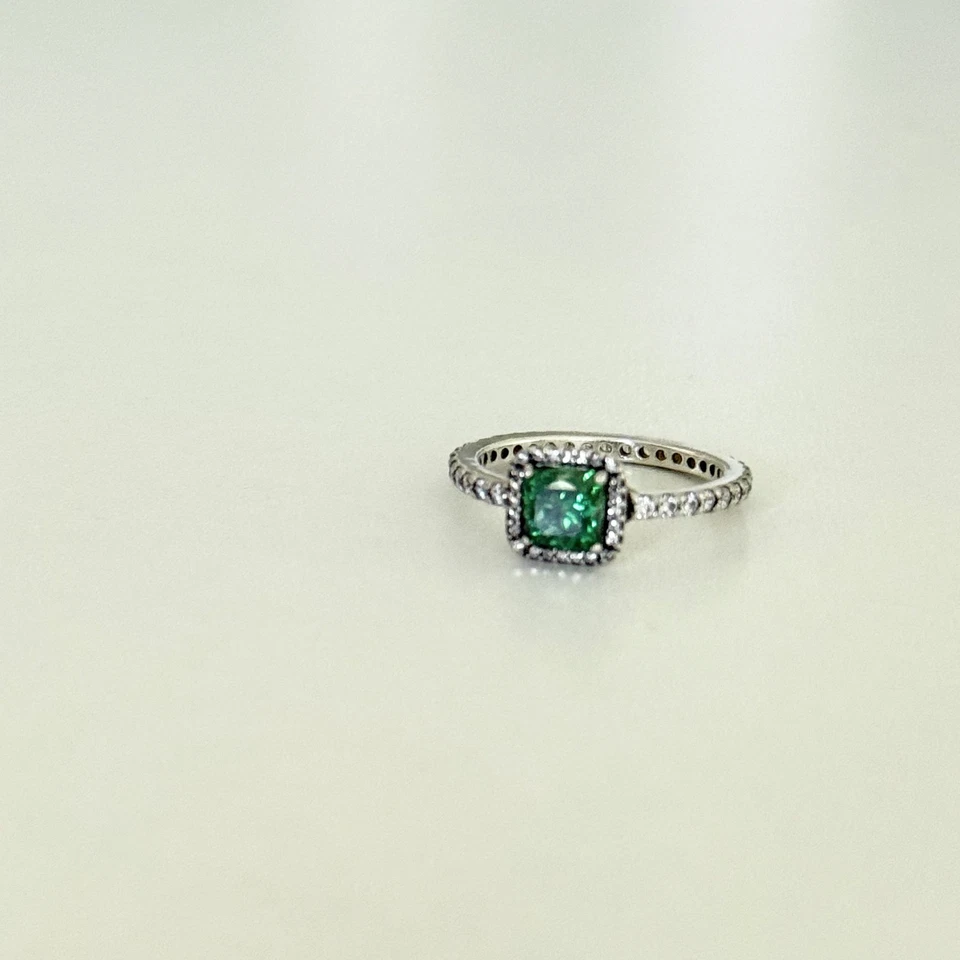 Pandora 925 Sterling Silver Green Stone CZ Timeless Elegance Ring Size 6 - Image 3 of 4