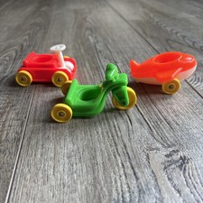 Vintage Fisher Price Lot Of 3 Toys- Tricycle, Airplane, 4 Wheel Car- Made In USA
